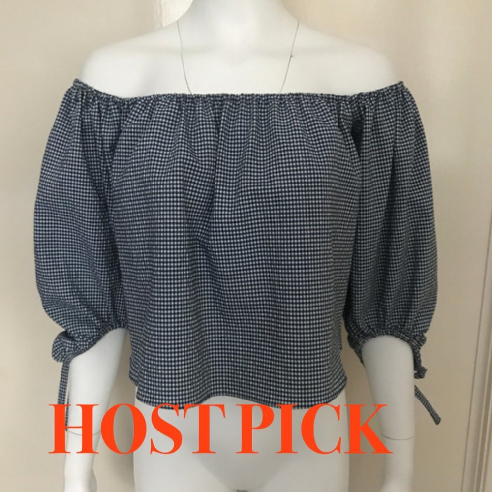 Zara Crop Gingham Off Shoulder Top